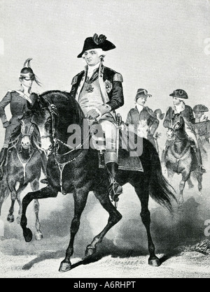 Steuben, Friedrich Wilhelm von, 17.9.1730 - 28.11.1794, American General of German birth, equestrial portrait, engraving by Alon Stock Photo