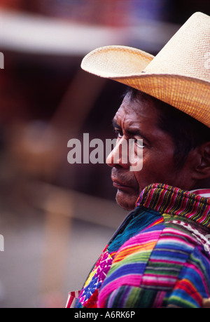 Solola, Guatemala; man wearing traditional patchwork jacket Stock Photo