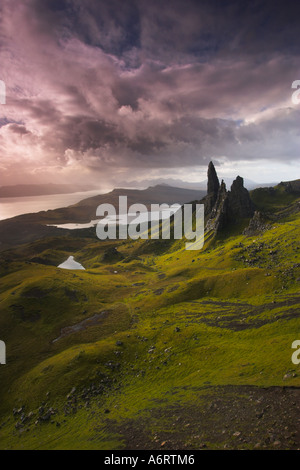 The Old Man of Storr stands majestically looking out to sea on the Isle of Skye, Scotland on a moody autumn morning Stock Photo