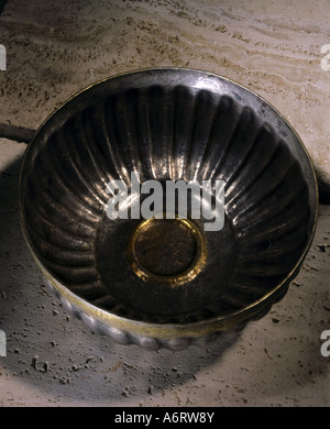 fine arts, nordic arts, bowl with animal ornament, Lille Valla, Gotland, 11th century, silver, embossed, gilded, museum of natio Stock Photo