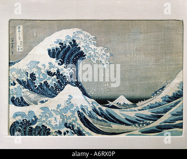 'fine arts, Katsushika Hokusai (1760 - 1849), 'Beneath the Great Wave off Kanagawa', woodcut, circa 1831, H. P. His collection Stock Photo