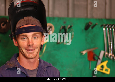 welder in metal workshop Stock Photo