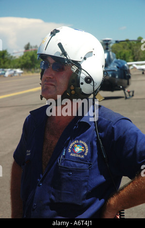 chopper pilot and helicopter Maroochydore Airport Queensland Australia Stock Photo