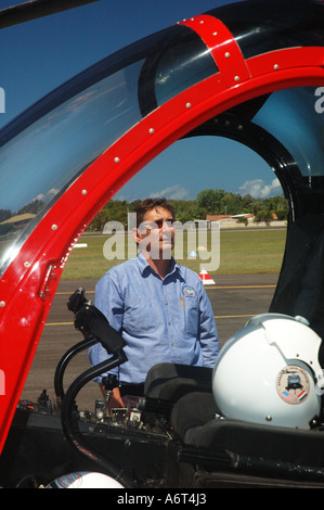 chopper pilot and helicopter Maroochydore Airport Queensland Australia Stock Photo