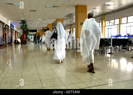 Hajis departing from Mauritius on flight to Jeddah for Haj in Mecca Stock Photo