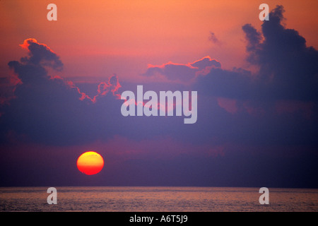 Evening summer sunset over the Atlantic ocean taken from Porthmeor beach in St Ives Cornwall Cornish Riviera southwest southwest Stock Photo