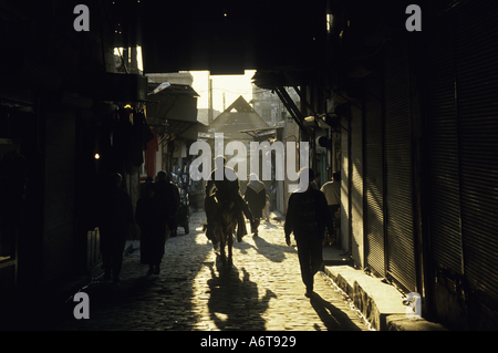 Syria Damascus Souks Silhouette Of A Man On Its Donkey In The Streets Of The Market Stock Photo