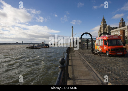 The Pier Head showing the Mersey Ferry landing Riverside Walk Liver Building Stock Photo