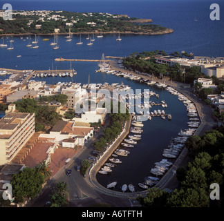 Aerial view looking East over the marina, small harbourand bay of Porto Petro near Cala D'Or, Santanyi, East Coast Mallorca, Bal Stock Photo