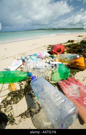 Rubbish on Nantandola Beach, Fiji Stock Photo