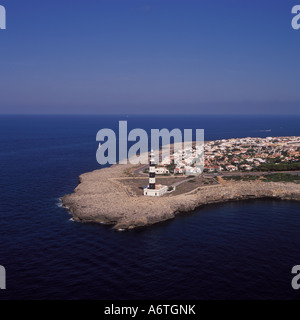 Aerial view - lighthouse at Cap d'Artrutx looking North near Cala en Bosc ( Cala en Bosch ), South West Coast Menorca / Minorca. Stock Photo