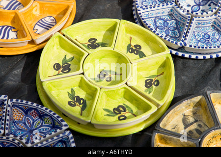 Decorated Pottery in Tunisian Market at Houmt Souk Djerba Tunisia Stock Photo