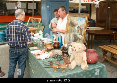 teddy bear and other bric a brac Antique market Duras Lot et Garonne France Europe Stock Photo