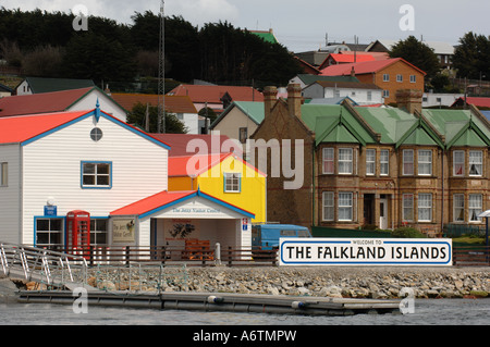 The view as you approach Stanley, Falkland Islands, from Stanley Harbour Stock Photo