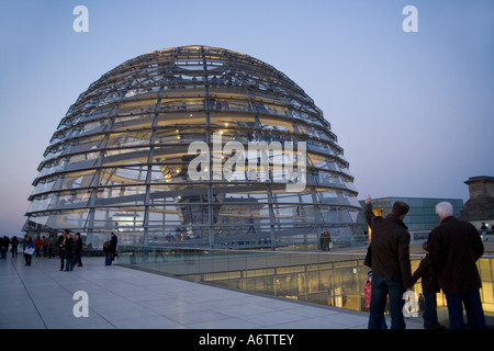 Terasse and dome on the Reichstag in the dusk, Berlin, Germany, Europe Stock Photo
