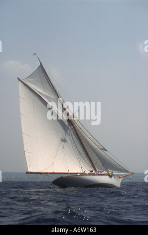 Classic Gaff racing yacht Avel during the Conde de Barcelona regatta Mallorca Spain 1993 Stock Photo