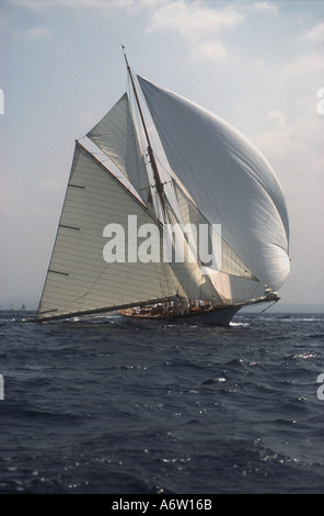 Classic Gaff racing yacht Avel during the Conde de Barcelona regatta Mallorca Spain 1993 Stock Photo