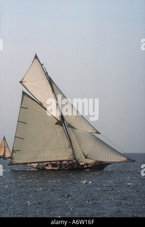 Classic Gaff racing yacht Avel during the Conde de Barcelona regatta Mallorca Spain 1993 Stock Photo