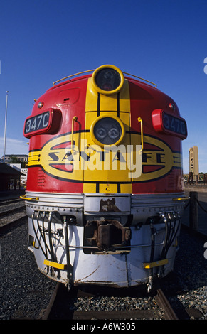 California Sacramento Old Sacramento California State Railroad Museum 1950s era Santa Fe diesel locomotive Stock Photo