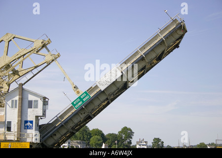 Mystic River draw bridge in up position Stock Photo