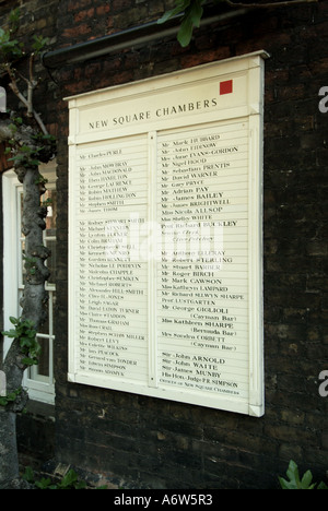 London sign at New Square Chambers listing names Stock Photo
