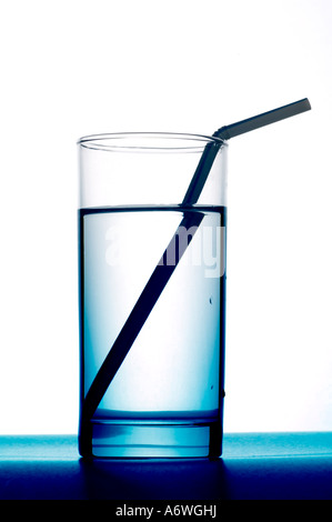 glass of clear drinking water and straw Stock Photo