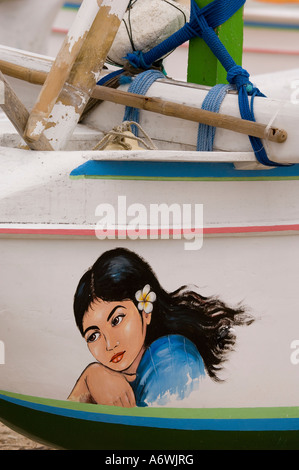painting of woman s portrait on fishing boat Stock Photo
