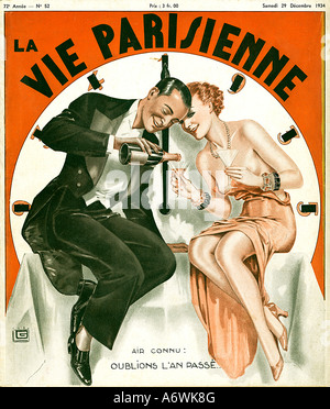 Oublions LAn Passe cover of La Vie Parisienne looks forward to New Years Eve and the forthcoming 1935 Stock Photo