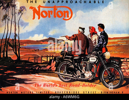 Unapproachable Norton 1948 Advertisement for the famous English motor cycle The worlds best road holder Stock Photo