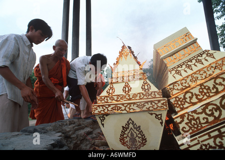 Lao Buddhist funeral and cremation ceremony. Stock Photo