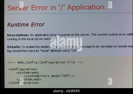 ‘’Server error in ‘/’ Application. Runtime Error’’, message in computer screen. Stock Photo