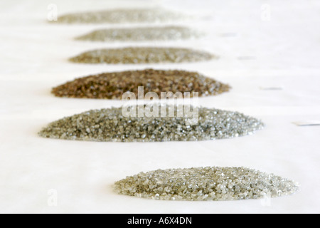 Uncut diamonds in the sorting room at the De Beers Diamond Trading Company in Harry Oppenheimer House in Kimberley South Africa. Stock Photo