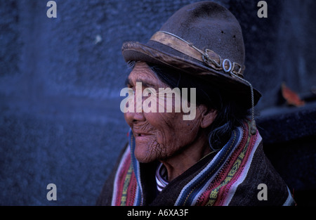 Porrait of elderly Quechua woman in distinctive tribal costume Arequipa Southern Peru South America Stock Photo
