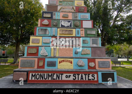 Monument of States 50th anniversary with 50 time capsule to be opened in 2043 Historic downtown Kissimmee Florida FL Stock Photo