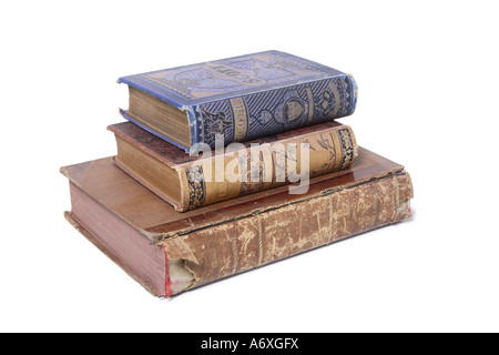Antique books cut out on white background Stock Photo