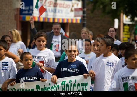 ILLINOIS Chicago School students march in Mexican Independence Day Parade in Pilsen neighborhood Stock Photo