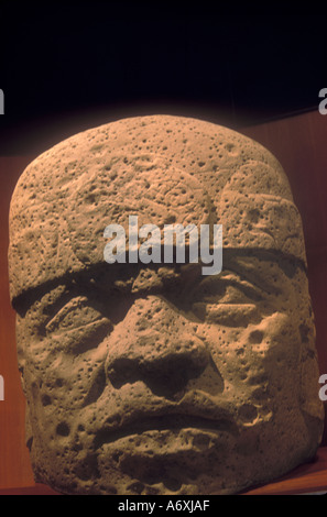 Olmeca stone head from San Lorenzo at the Anthropology and History Museum in Mexico city Stock Photo