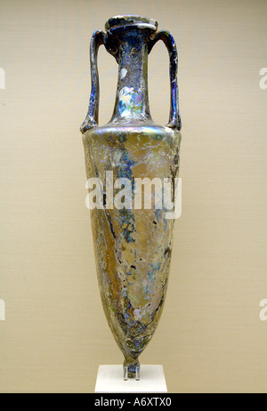 Ancient loutrophoros glass vessel displayed at Eretz Israel Museum a historical and archeological museum in the Ramat Aviv neighborhood of Tel Aviv Stock Photo
