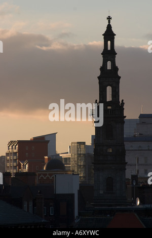 Spire of Holy Trinity Church Boar Lane against city skyline from 'New York Street' Leeds Stock Photo