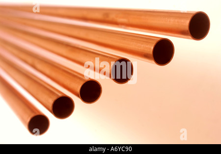 SIX LENGTHS OF COPPER PIPING Stock Photo