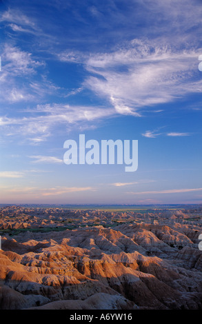 Badlands at sunset from Sage Creek Basin Overlook Badlands National Park South Dakota 26180512 Stock Photo