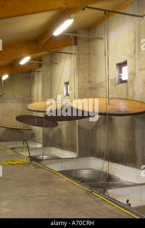 Domaine de Canet-Valette Cessenon-sur-Orb St Chinian. Languedoc. Stainless steel fermentation and storage tanks. Floating top vats. France. Europe. Stock Photo