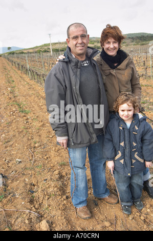 Marc and Sophie Valette with their son Camille Domaine de Canet-Valette Cessenon-sur-Orb St Chinian. Languedoc. Owner winemaker. The vineyard. France. Europe. Stock Photo