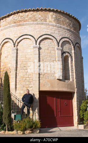 The chapel converted into tasting room and wine shop. Domaine Mas Gabinele. Faugeres. Languedoc. France. Europe. Stock Photo