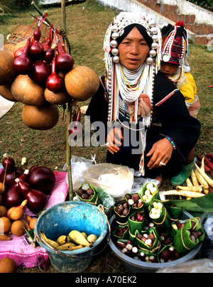 Woman Meo Hmong Market Bridge Akha Thailand  market Stock Photo