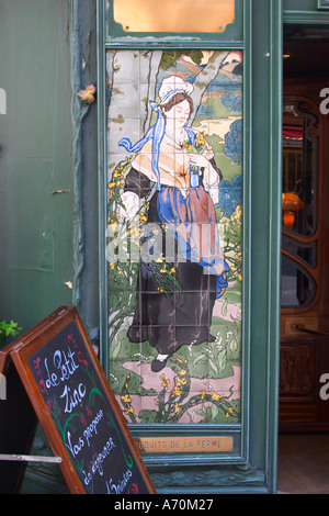 Old tile mosaic advertising the sale of farm produce at Le Petit Zinc restaurant, Paris France Stock Photo