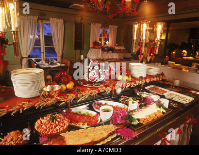 Christmas buffet or julbord at Stallmastaregarden, the oldest restaurant in Stockholm, Sweden Stock Photo