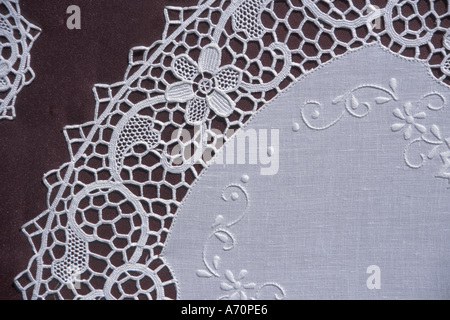 Europe, Belgium, Bruges Kantcentrum, famous lace center; sample of handmade lace, detail Stock Photo