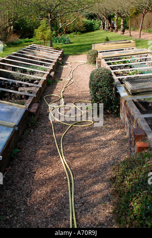 Cold Frames containing young plants at Highdown Gardens, near Worthing, West Sussex, England, UK Stock Photo