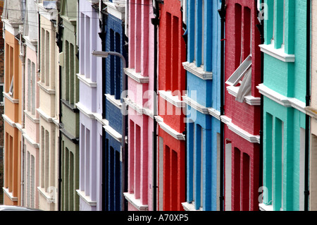 Brightly multicoloured painted terraced houses in Blaker Street Brighton East Sussex Stock Photo